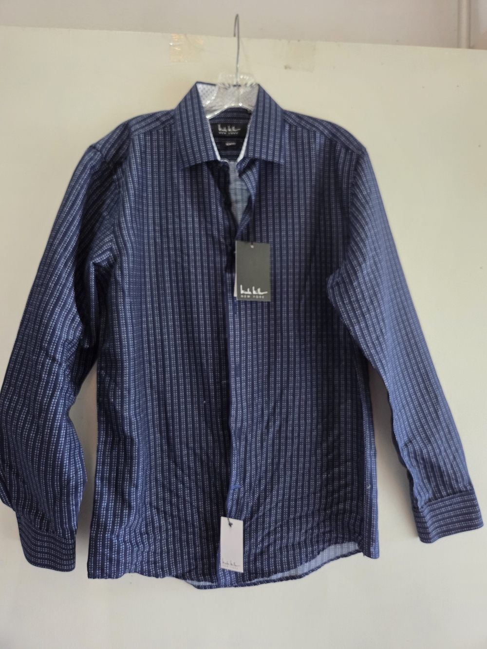 🆕️ Nicole Miller Men's Navy Patterned Button-Up Shirt NWT Medium 15-15 1\2